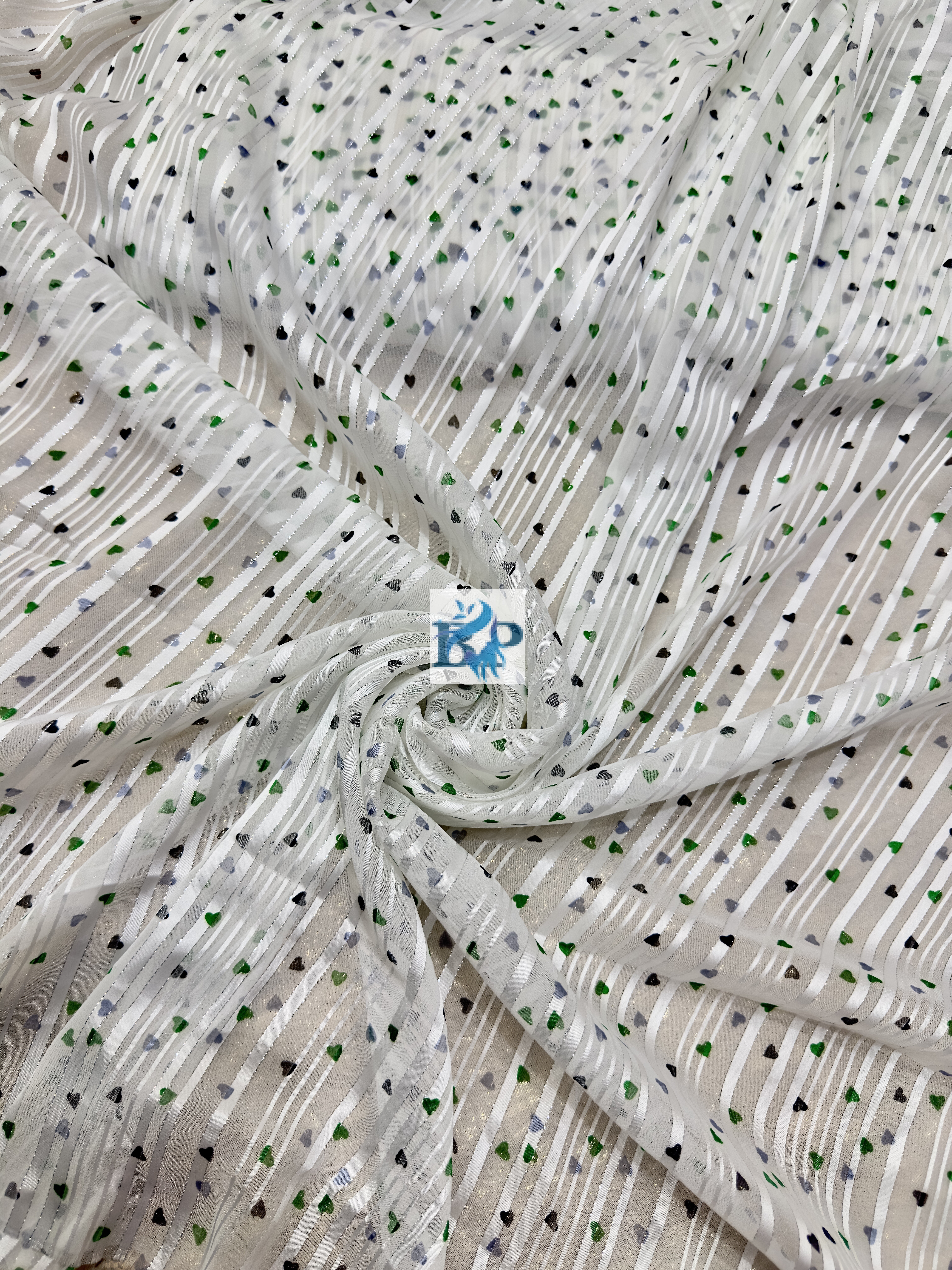 Lenin Strip Love heart digital print chiffon georgette
