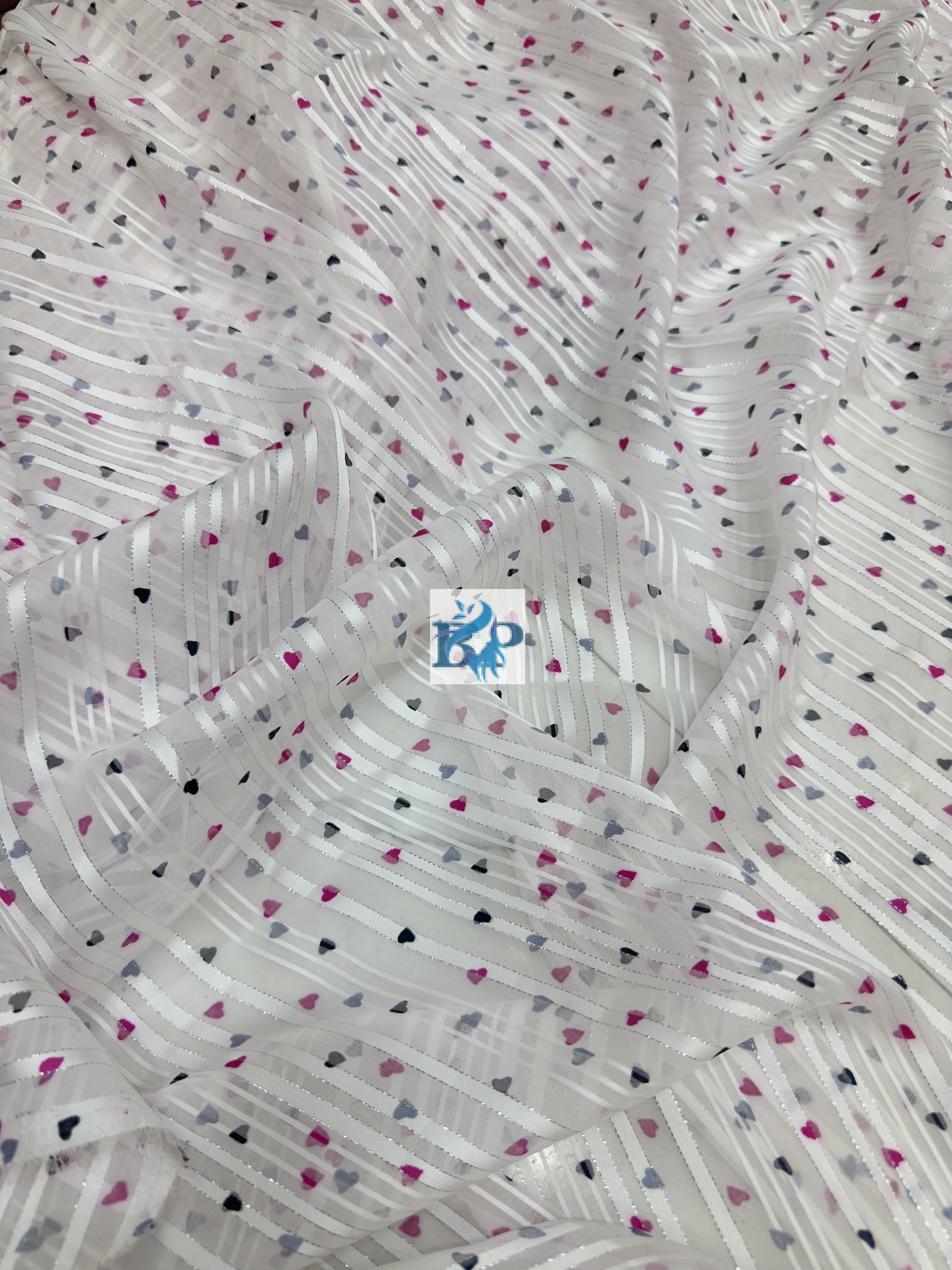 Lenin Strip Love heart digital print chiffon georgette