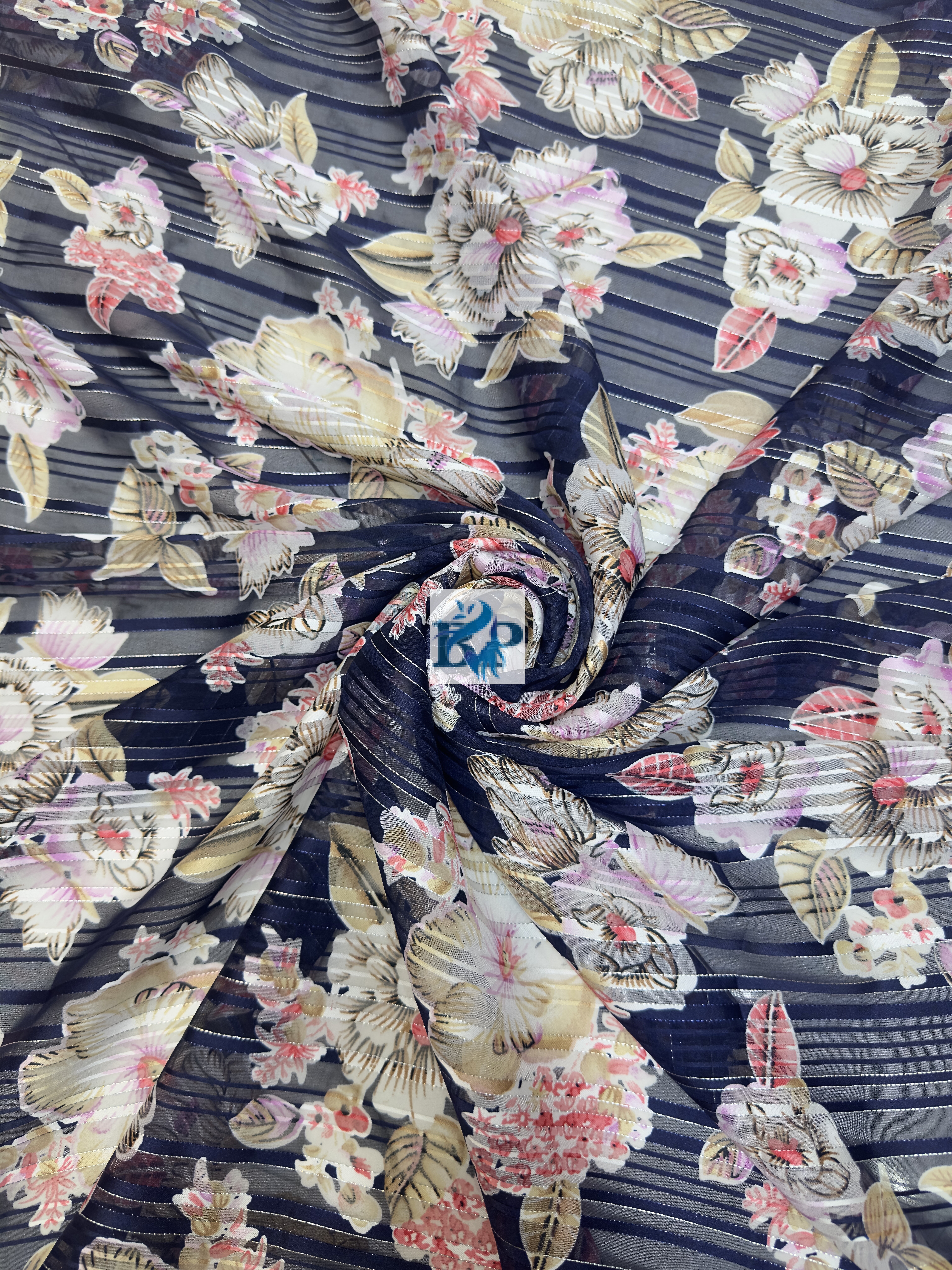 Strip lenin multicolor floral design printed chiffon georgette fabric