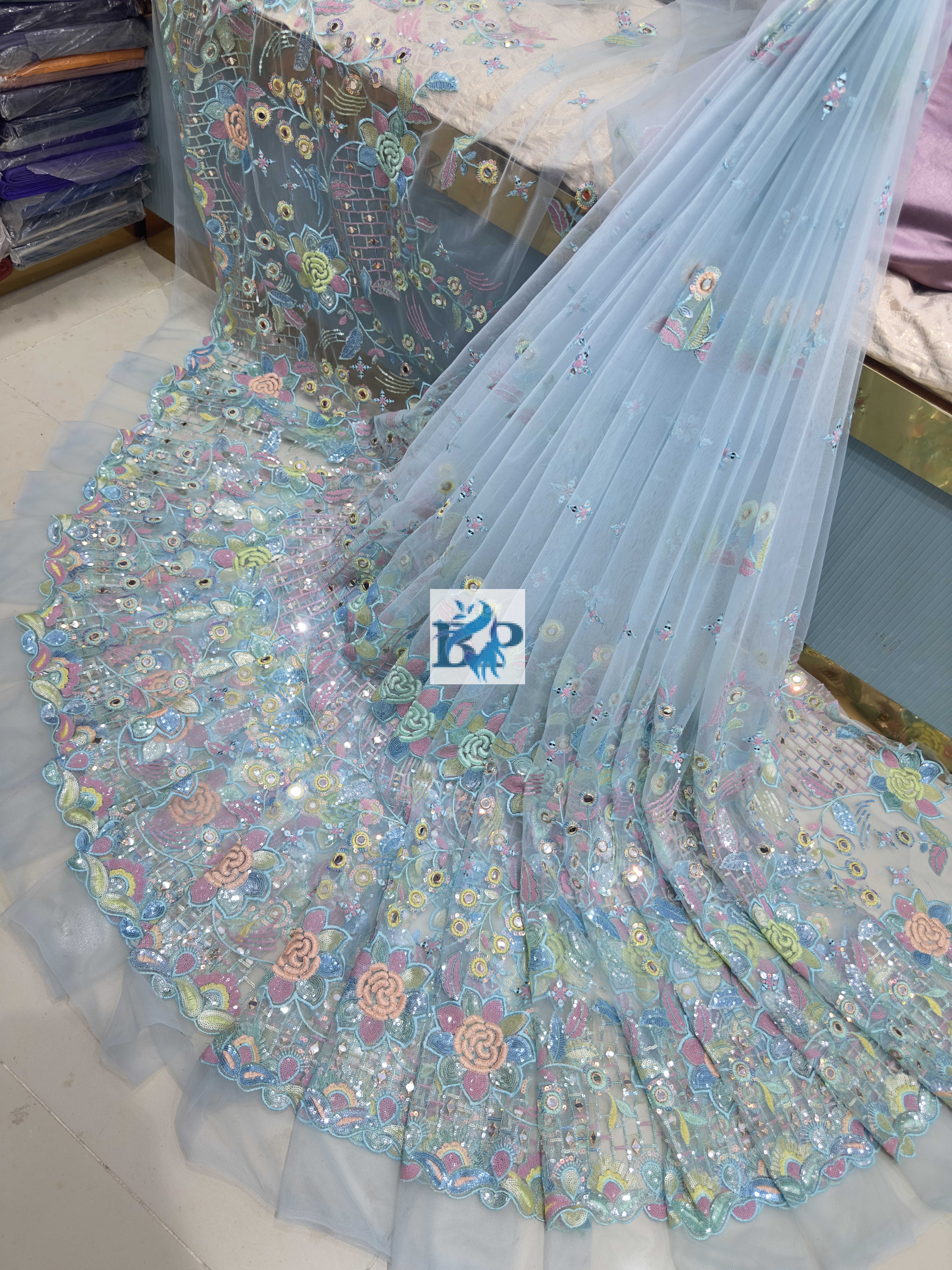 Multicolor mirror work fabric