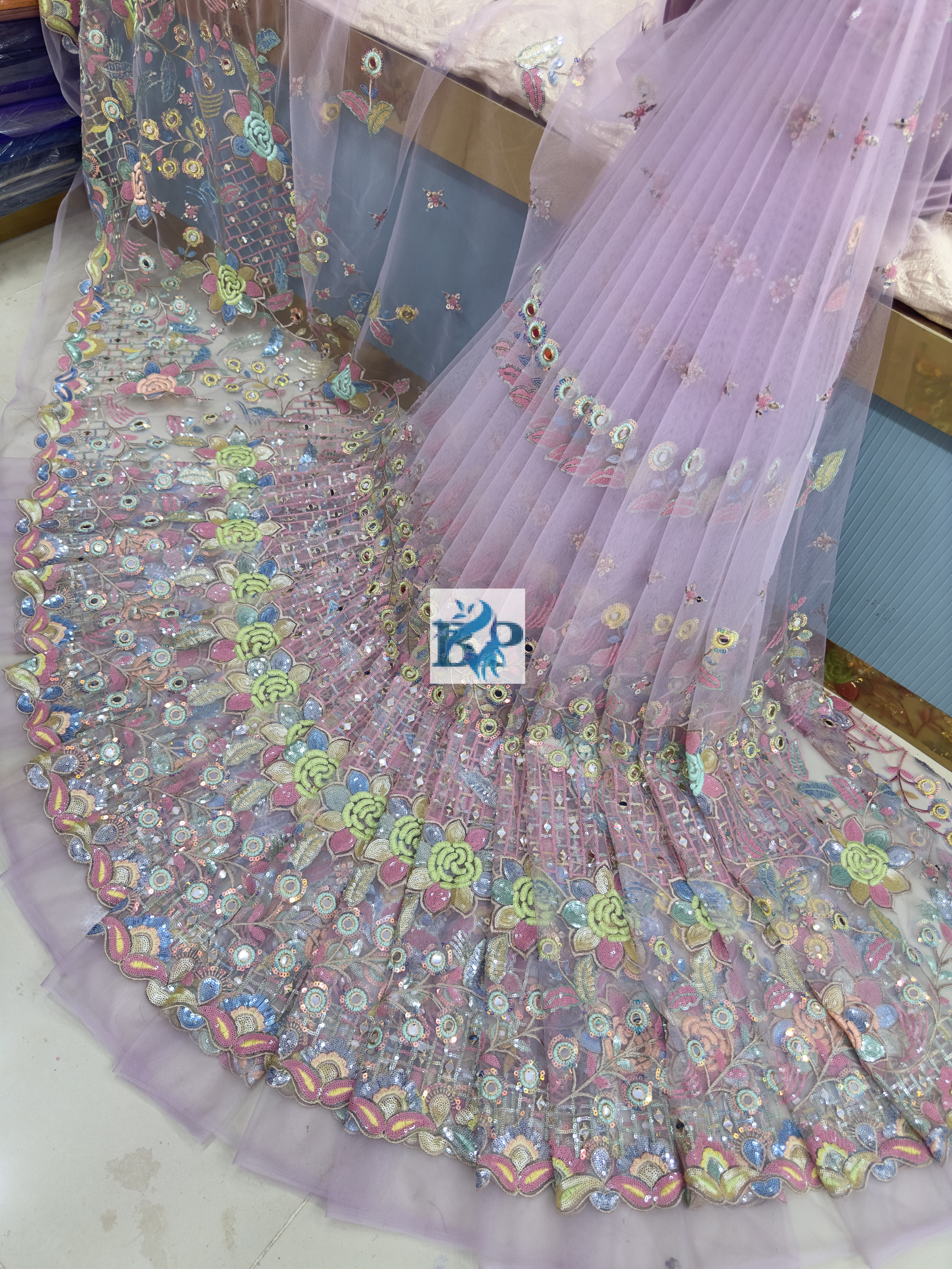 Multicolor mirror work fabric