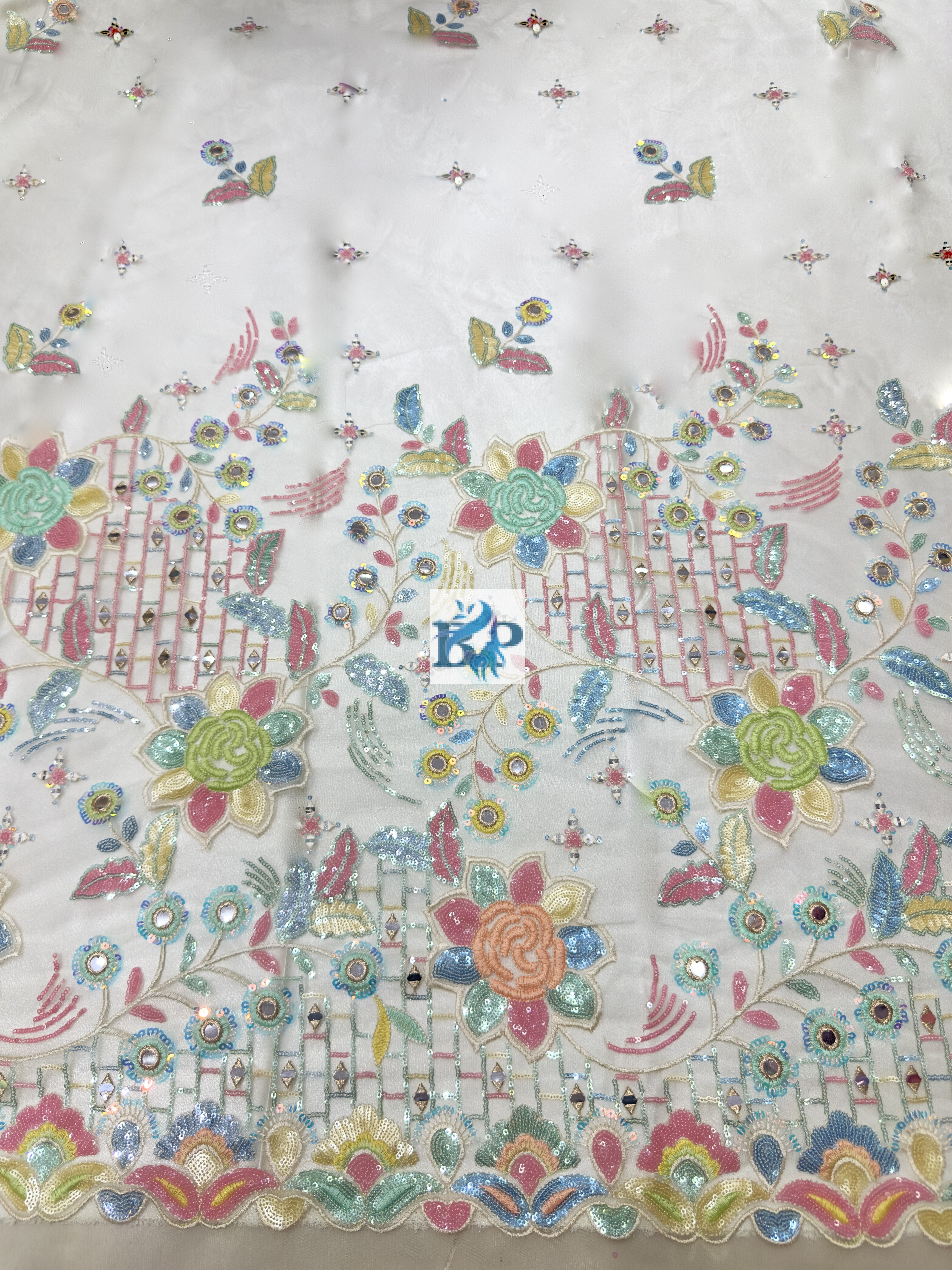 Multicolor mirror work fabric