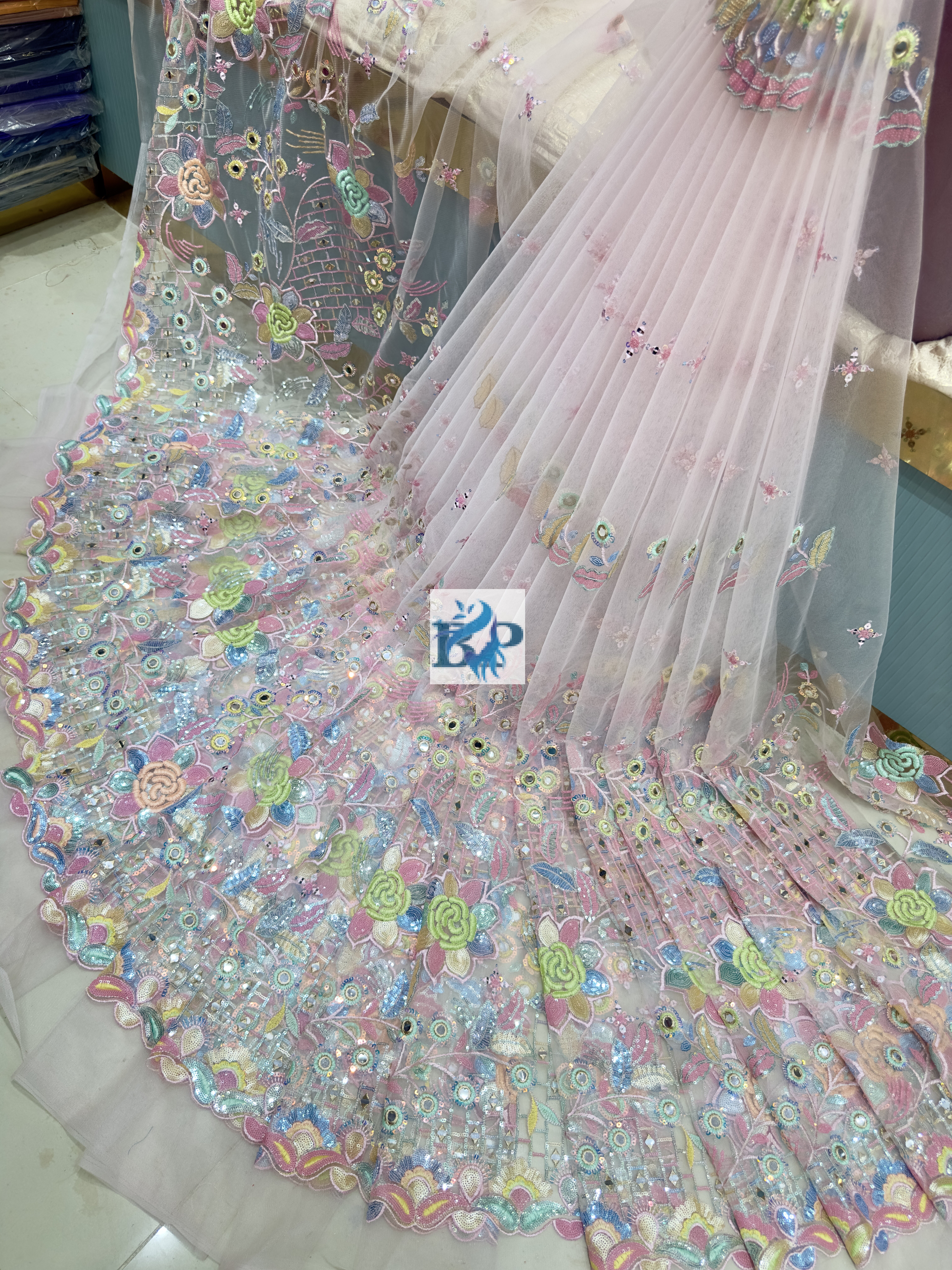 Multicolor mirror work fabric