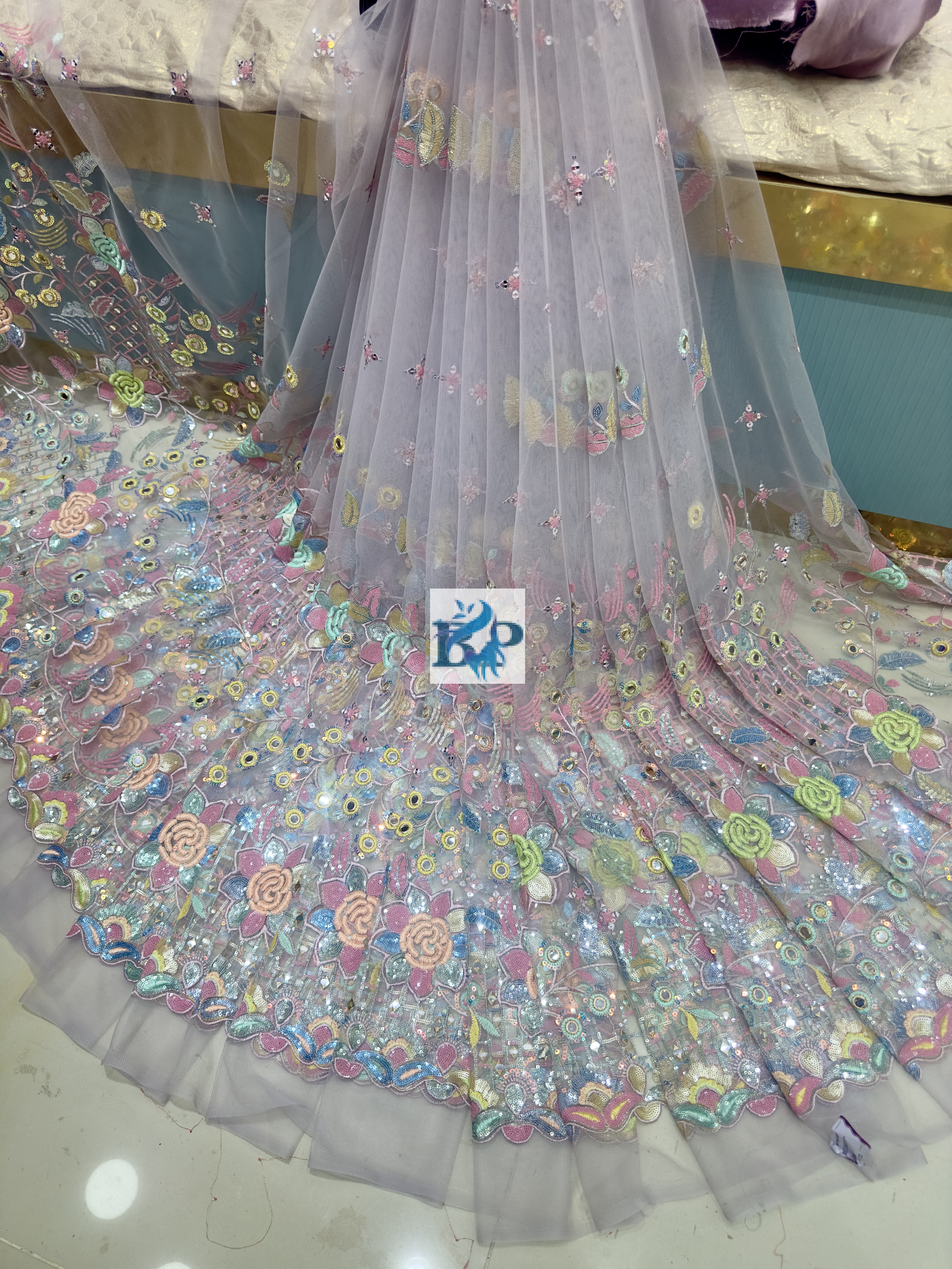 Multicolor mirror work fabric