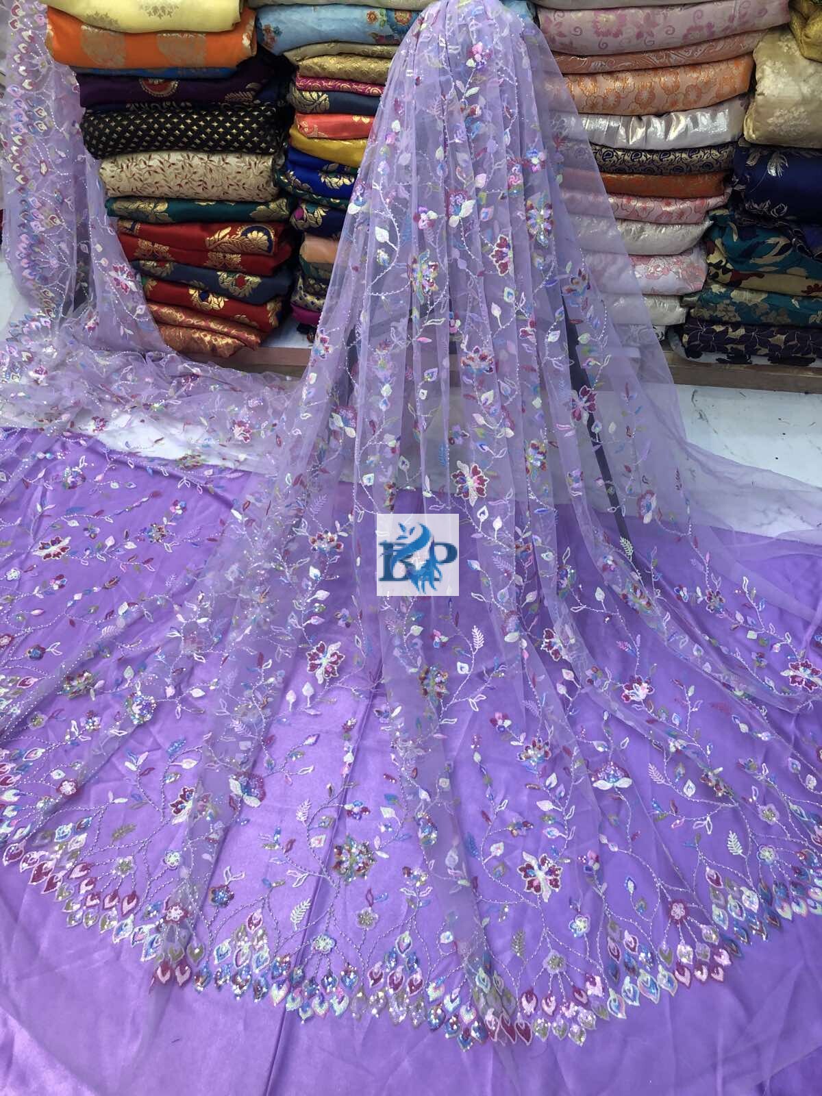 MESH Embroidery’s Fabric With Beaded Flowers With Glitter
