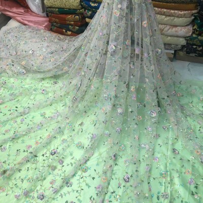 MESH Embroidery’s Fabric With Beaded Flowers With Glitter 