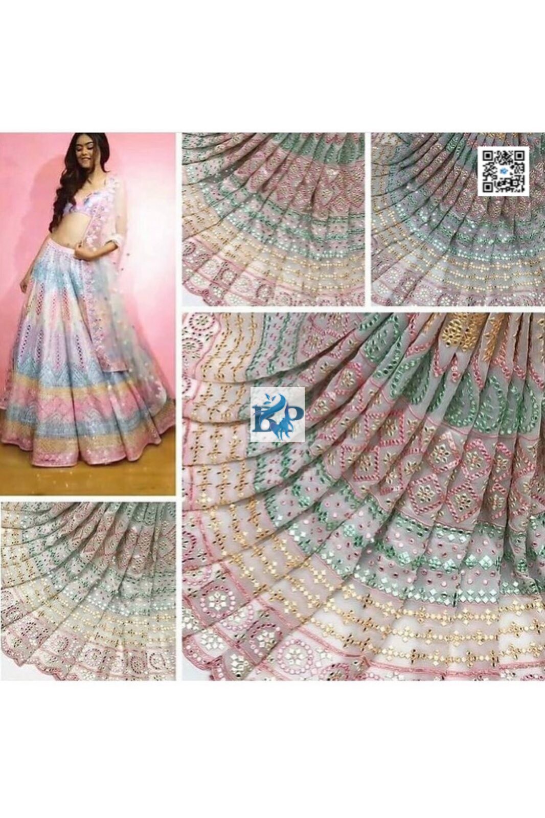 Georgette Heavy Embroidery Gottapatti  Big Width