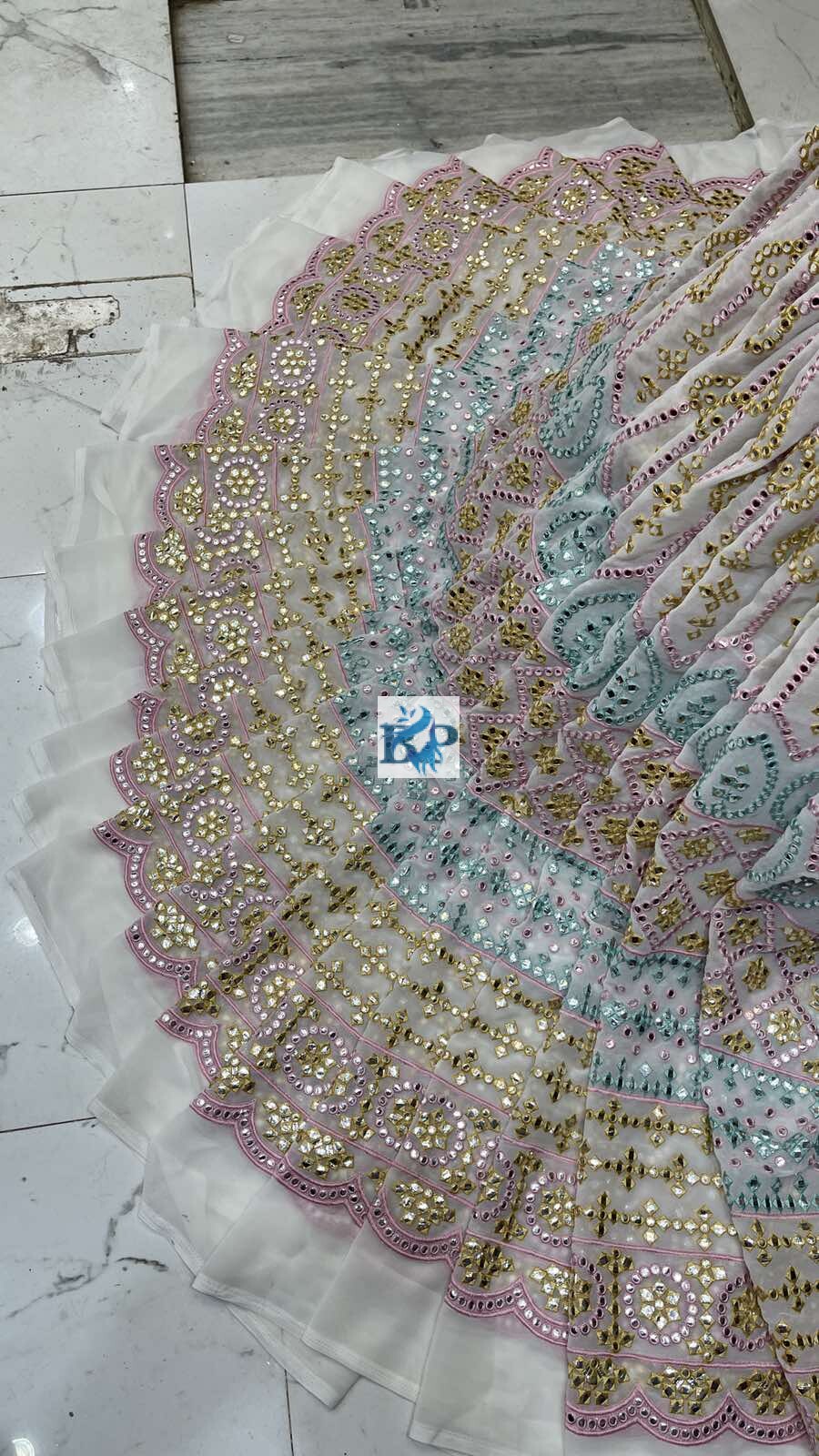 Georgette Heavy Embroidery Gottapatti  Big Width