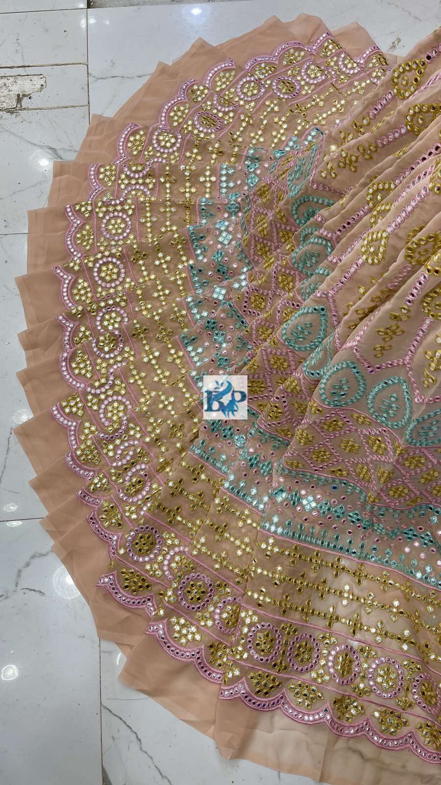 Georgette Heavy Embroidery Gottapatti  Big Width