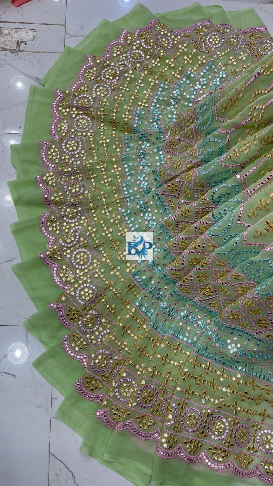 Georgette Heavy Embroidery Gottapatti  Big Width