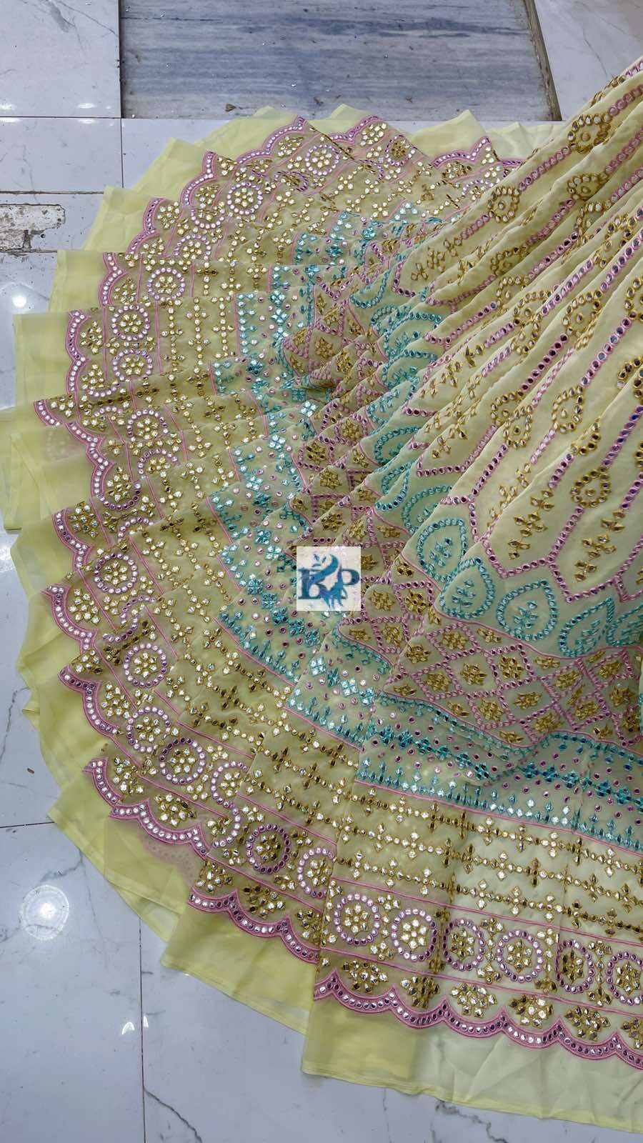 Georgette Heavy Embroidery Gottapatti  Big Width