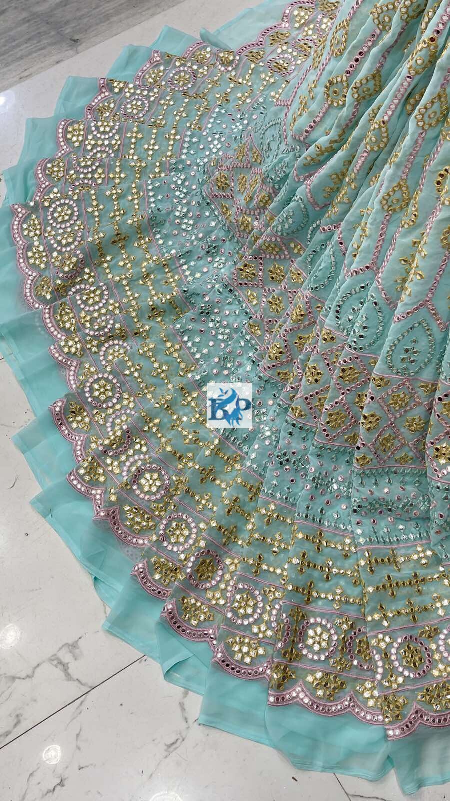 Georgette Heavy Embroidery Gottapatti  Big Width