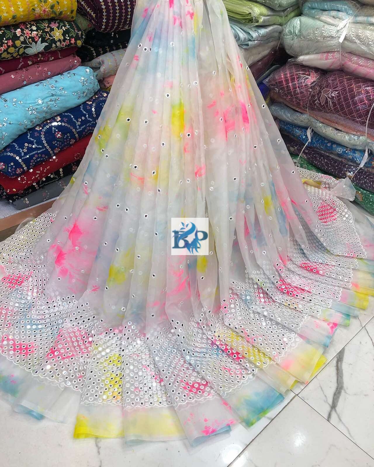TYE DYED ORGANZA MIRROR WORK FABRIC