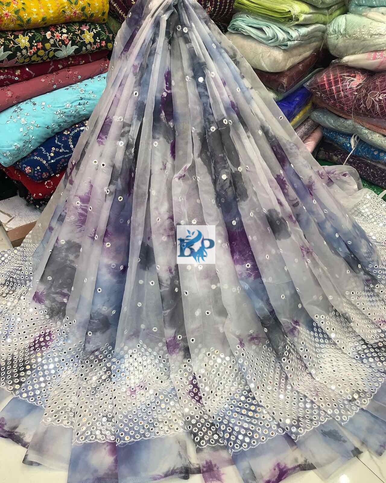 TYE DYED ORGANZA MIRROR WORK FABRIC