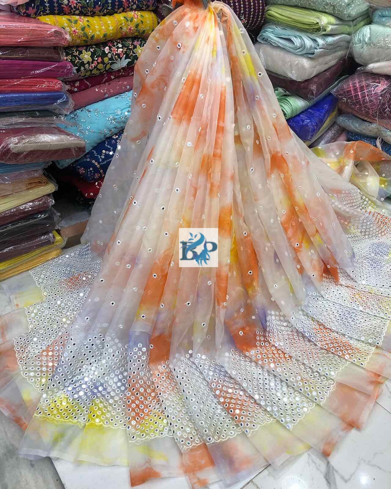 TYE DYED ORGANZA MIRROR WORK FABRIC