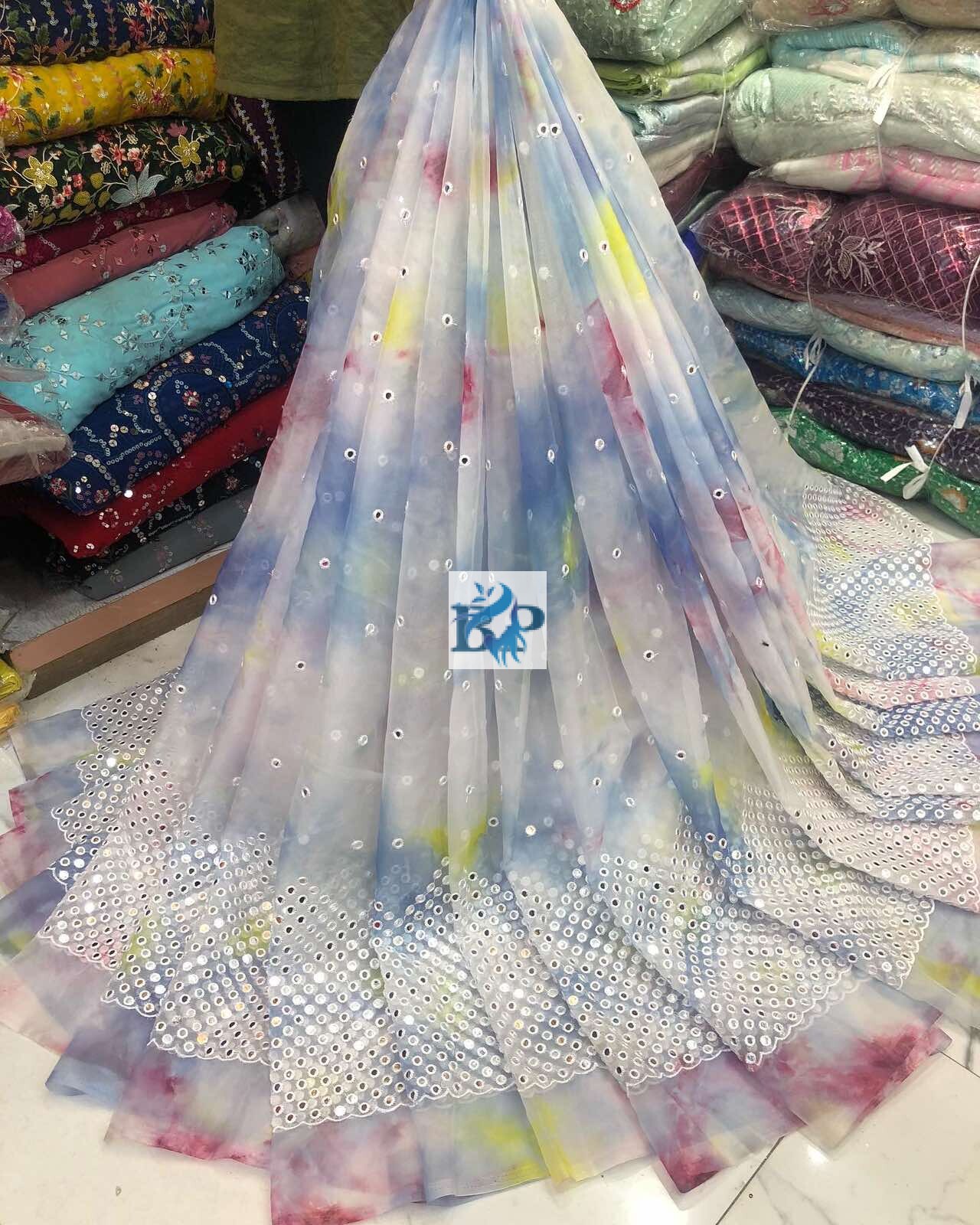 TYE DYED ORGANZA MIRROR WORK FABRIC