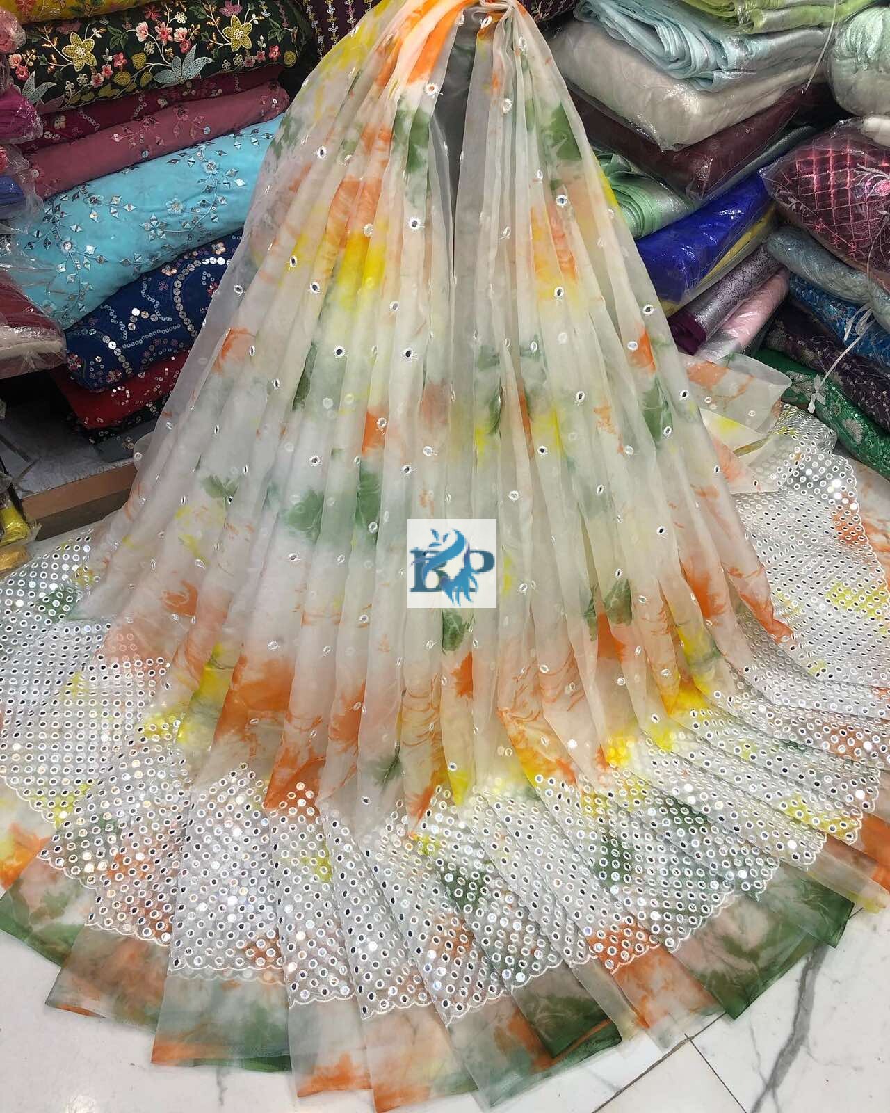 TYE DYED ORGANZA MIRROR WORK FABRIC