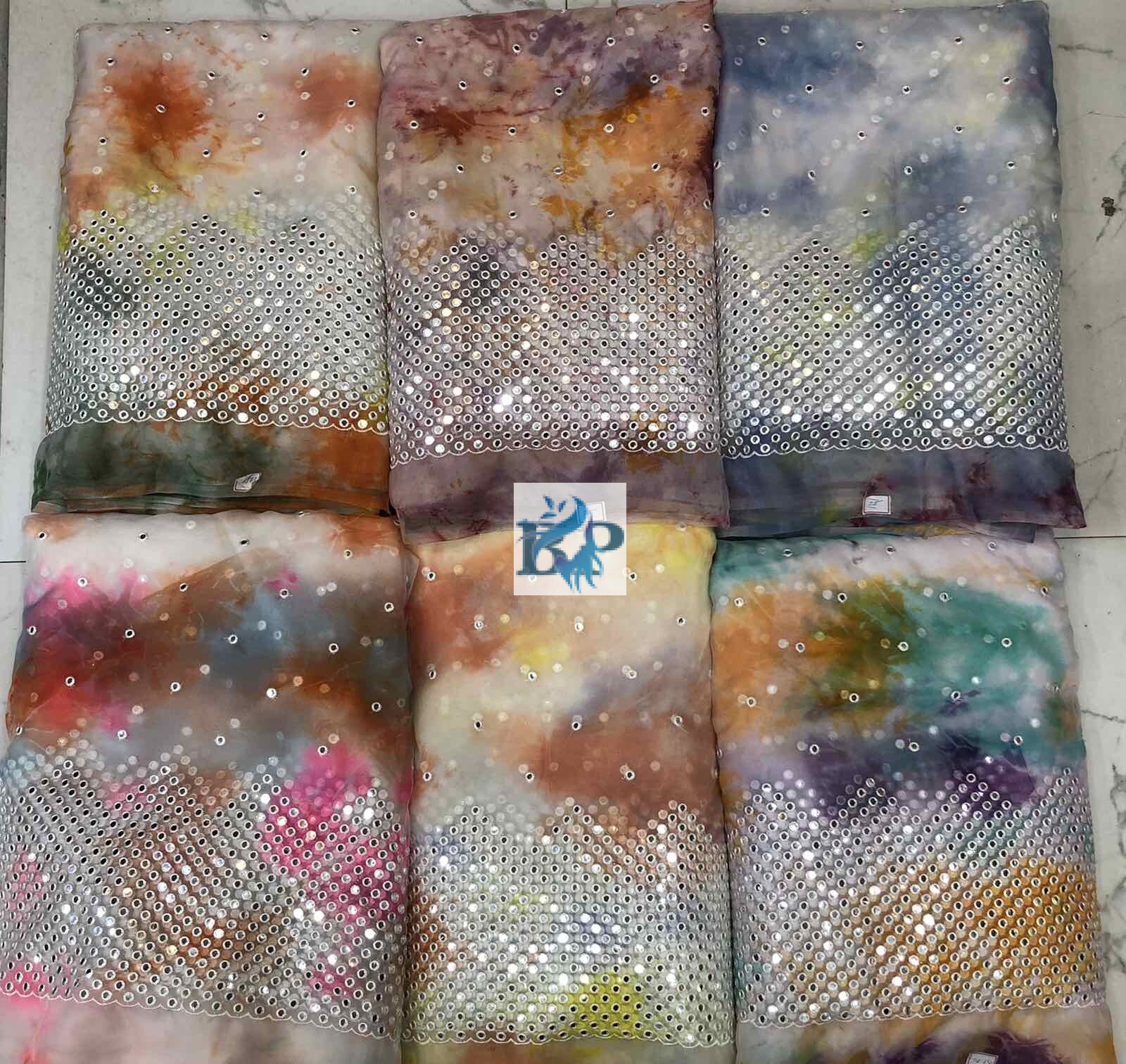 TYE DYED ORGANZA MIRROR WORK FABRIC