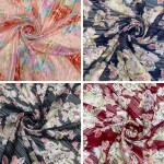 Strip lenin multicolor floral design printed chiffon georgette fabric