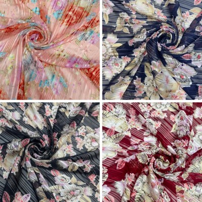 Strip lenin multicolor floral design printed chiffon georgette fabric